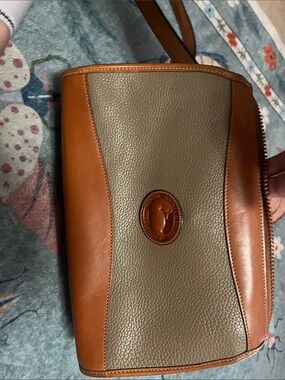 Two-Tone Brown and Taupe Leather Crossbody Bag